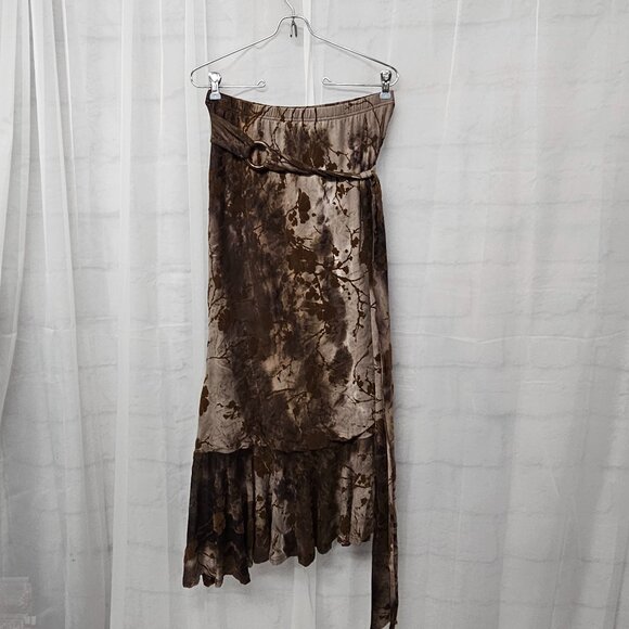 ROMWE Dresses & Skirts - NWT Brown Floral Y2K Midi Skirt Mesh Velour Flocked Boho Fairy Goth L